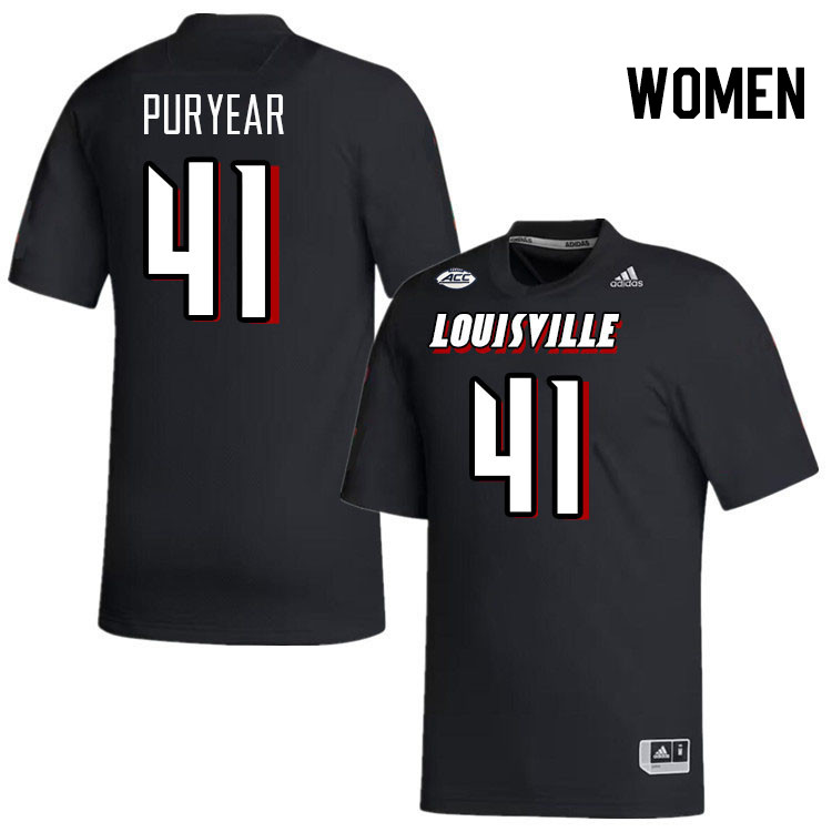 Women #41 Ramon Puryear Louisville Cardinals College Football Jerseys Stitched-Black